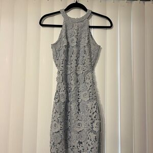 Lulu's Elegant Halter Lace Midi Dress in Light Blue